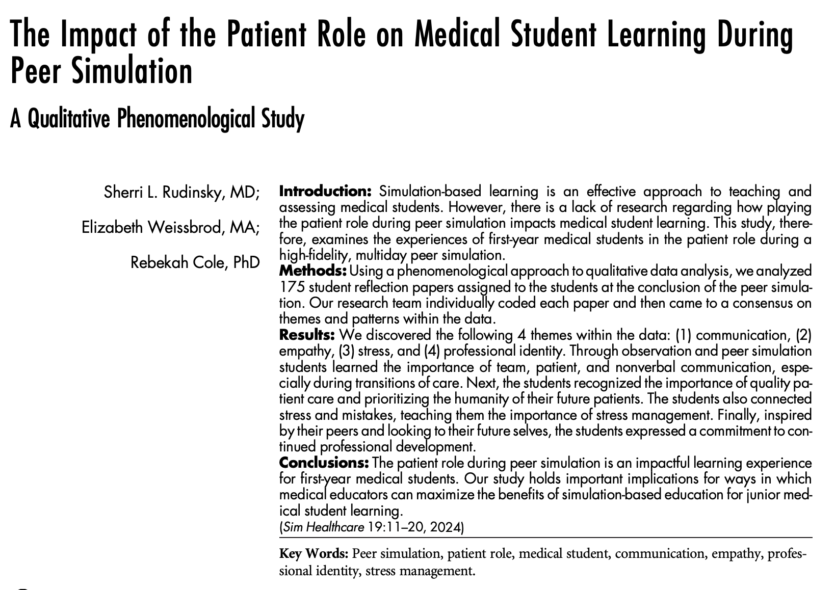 The Impact of the Patient Role on Medical Student Learning During
Peer Simulation