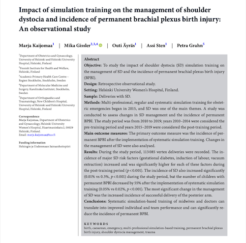 Impact of simulation training on the management of shoulder dystocia