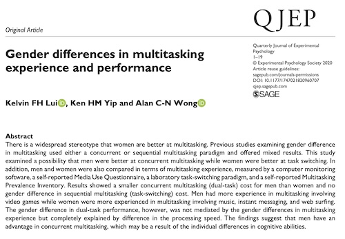 Gender differences in multitasking
experience and performance