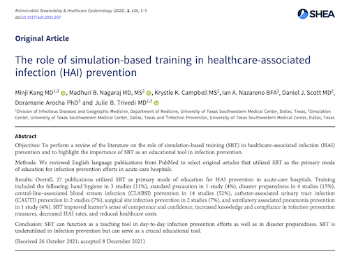 The role of simulation-based training in healthcare-associated
infection (HAI) prevention