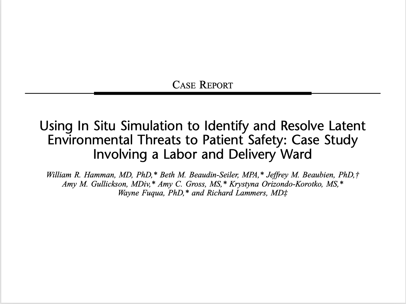 Using in situ simulation to identify and resolve
latent environmental threats to patient safety