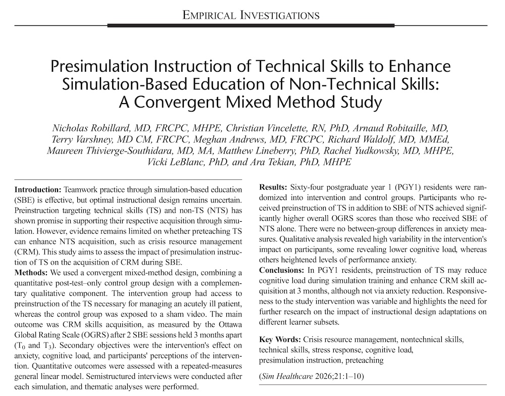 Presimulation Instruction of Technical Skills to Enhance
Simulation-Based Education of NTS